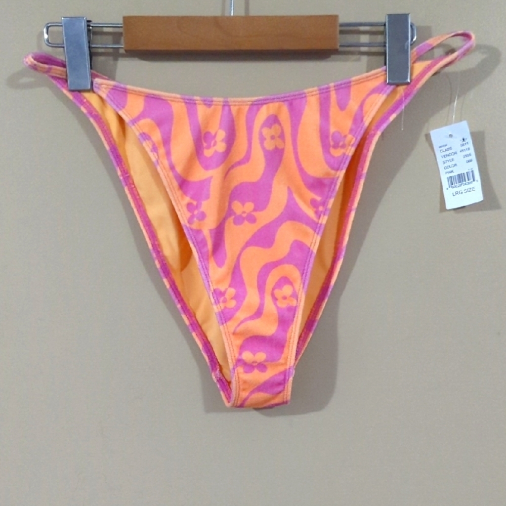 PacSun Bikini Bottom Highcut Pink Orange Terrycloth Large New